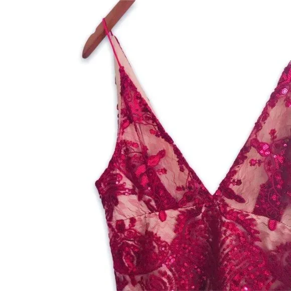 FREE PEOPLE Night Shimmer Embroidered Floral Sequin Lace Mesh Mini Dress Size 4 - Picture 14 of 15